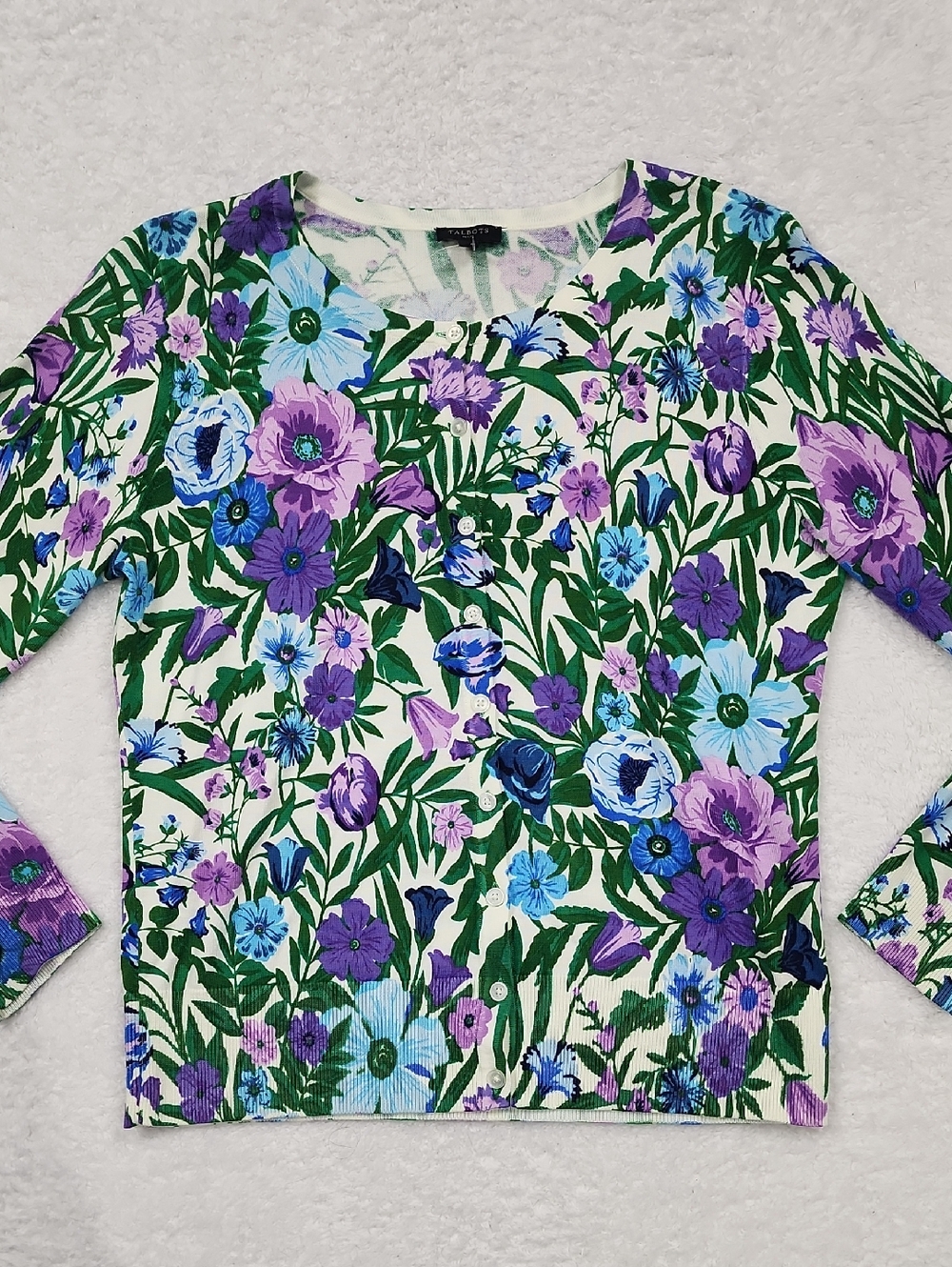 Talbots Lightweight Floral Glorias Garden Button Front Cardigan
